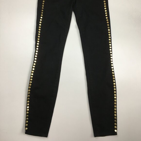 L'AGENCE Black Noir Wash Gold Studded Margot High Rise Slim Fit Skinny Jeans - Picture 7 of 9